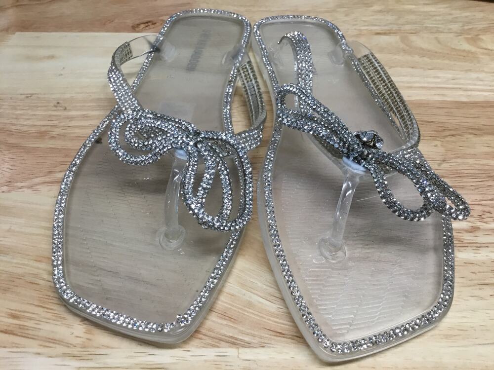 Steve Madden Juned Embellished Slide Sandals Women's 7 Clear Slip On Flip Flop